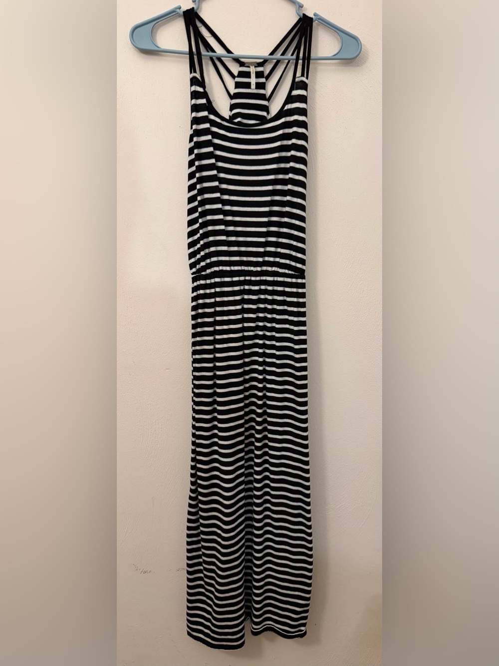 Black and White Striped Maxi Dress with Racerback Detail